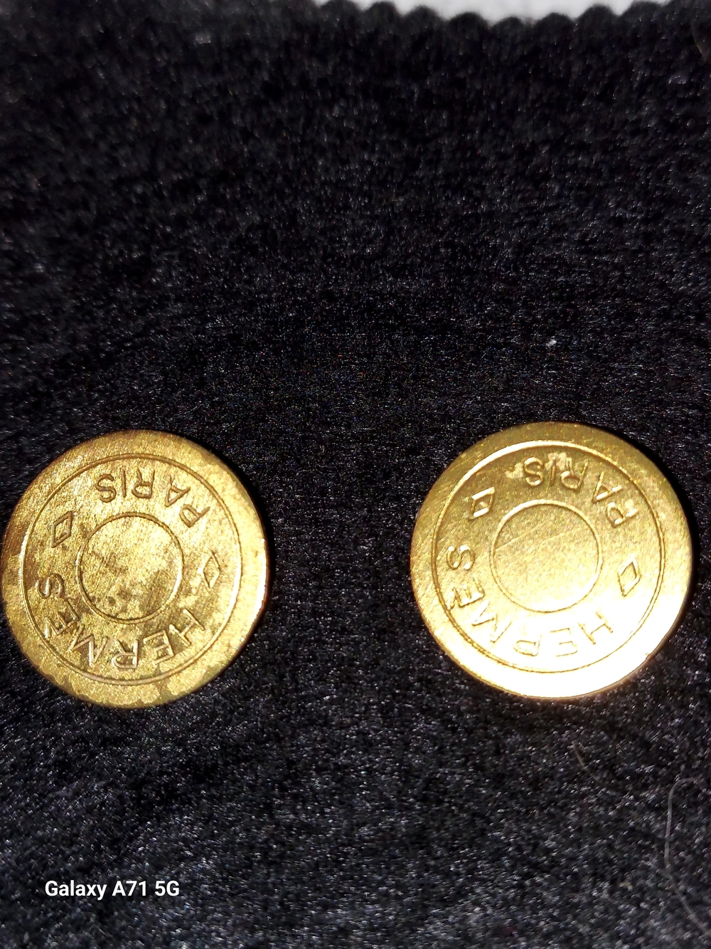 Hermes Clou de Selle Clip On Gold-Tone Round Logo Disc Earrings Coa